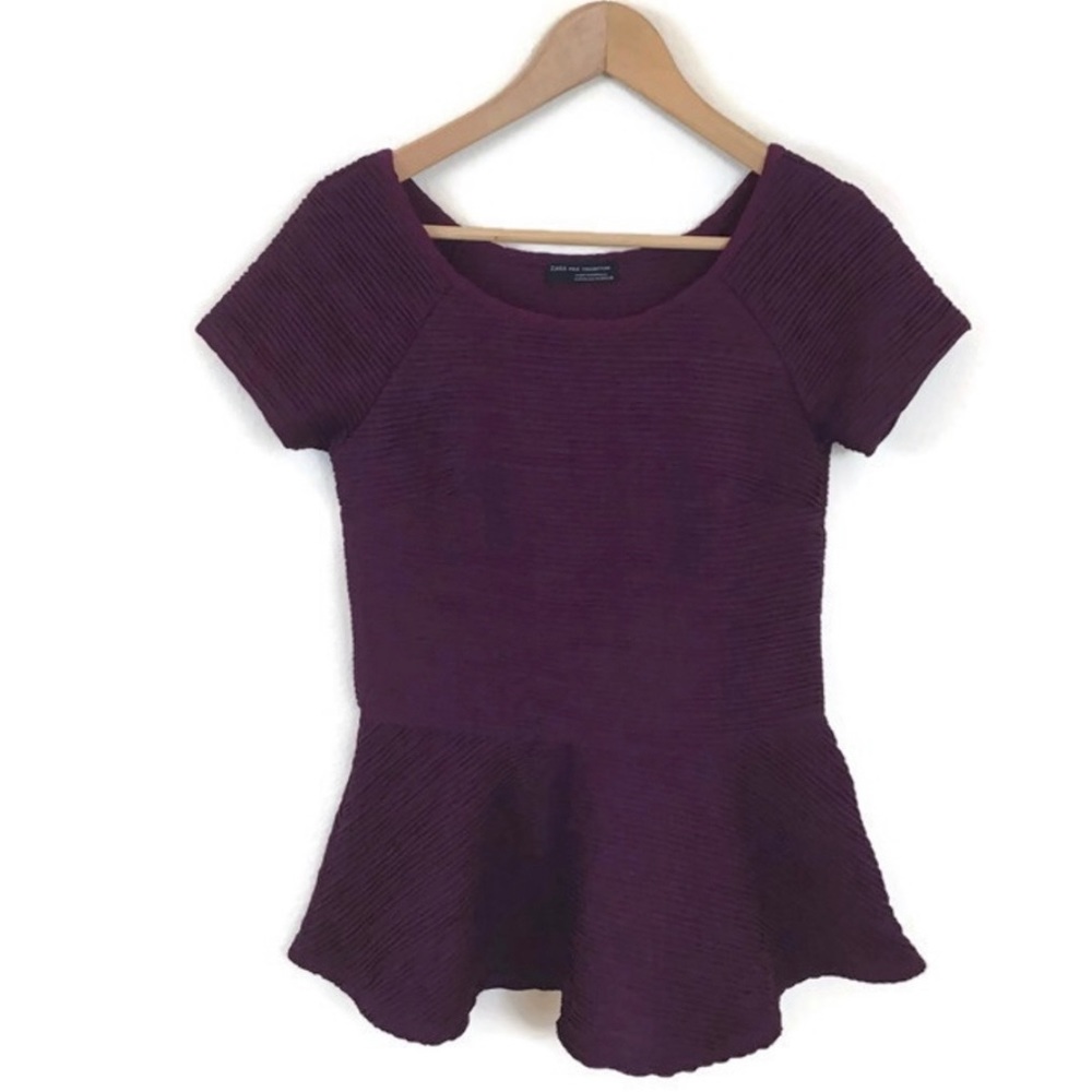 ZARA W&B Collection Purple Peplum Top Short Sleeve